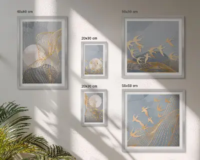 Onde e uccelli astratti set di 5 quadri
