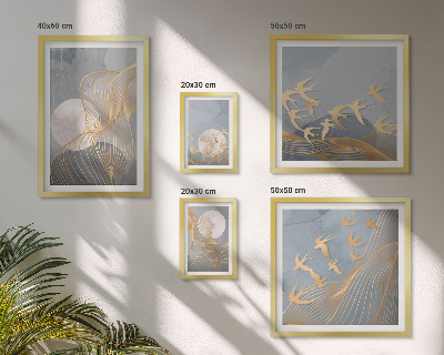 Set di 5 quadri Onde e uccelli astratti