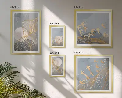 Onde e uccelli astratti set di 5 quadri