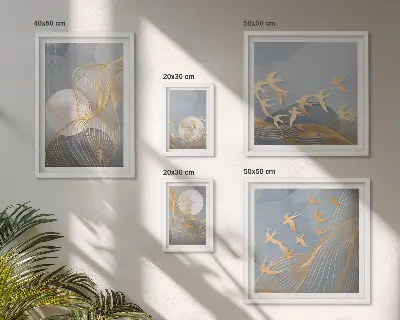 Onde e uccelli astratti set di 5 quadri