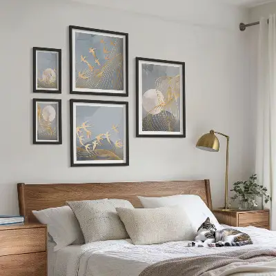 Onde e uccelli astratti set di 5 quadri