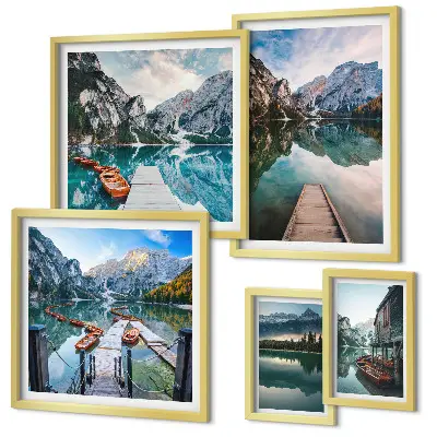 Set di quadri incorniciati con paesaggio di laghi di montagna e natura