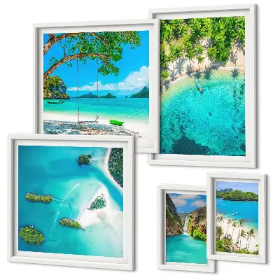 Polittico con cornice spiagge tropicali e acque paradisiache