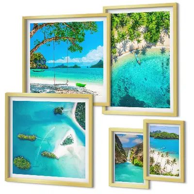 Polittico con cornice spiagge tropicali e acque paradisiache