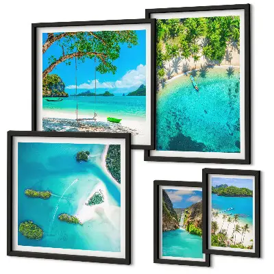 Polittico con cornice spiagge tropicali e acque paradisiache