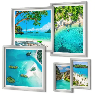 Polittico con cornice spiagge tropicali e acque paradisiache