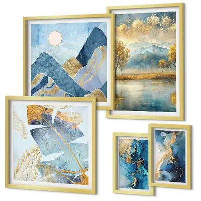 Set di 5 quadri con incantevoli paesaggi montani e vegetazione
