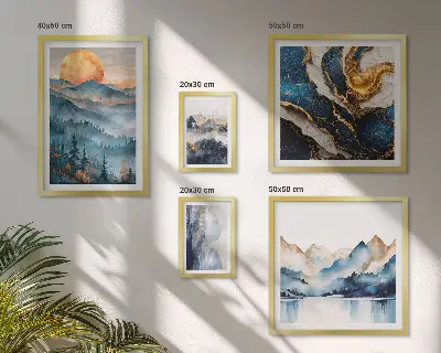 Set di 5 quadri con paesaggi montani dell'ovest