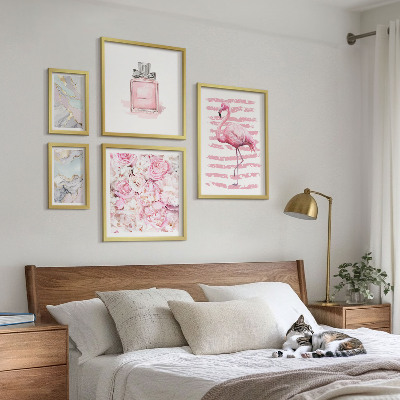 Set di quadri incorniciati Eleganti dettagli rosa con fiori di fenicottero
