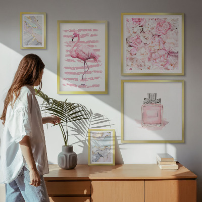 Set di quadri incorniciati Eleganti dettagli rosa con fiori di fenicottero