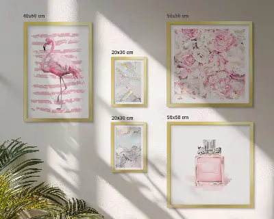 Set di quadri incorniciati con eleganti dettagli rosa e fiori di fenicottero