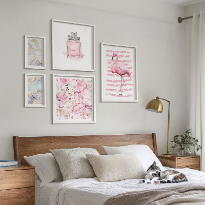 Set di quadri incorniciati Eleganti dettagli rosa con fiori di fenicottero