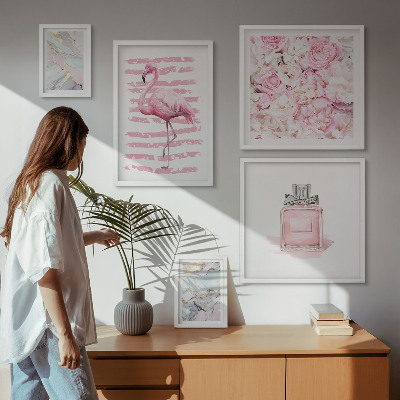 Set di quadri incorniciati Eleganti dettagli rosa con fiori di fenicottero