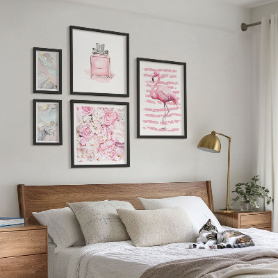 Set di quadri incorniciati Eleganti dettagli rosa con fiori di fenicottero