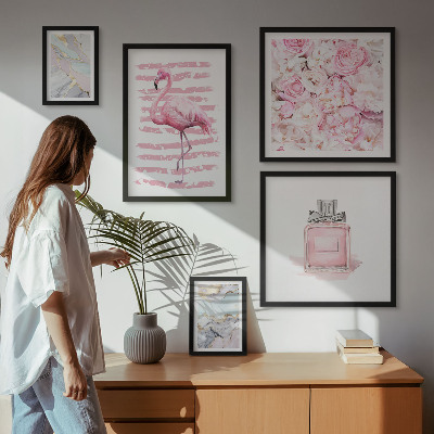 Set di quadri incorniciati Eleganti dettagli rosa con fiori di fenicottero