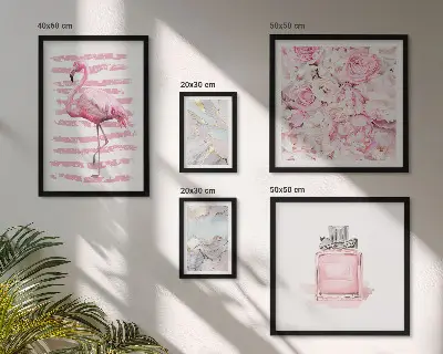 Set di quadri incorniciati con eleganti dettagli rosa e fiori di fenicottero