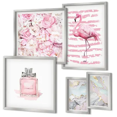 Set di quadri incorniciati con eleganti dettagli rosa e fiori di fenicottero