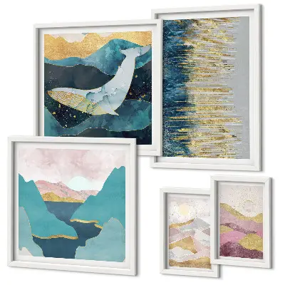 Montagne astratte mare moderno quadro con cornice polittico