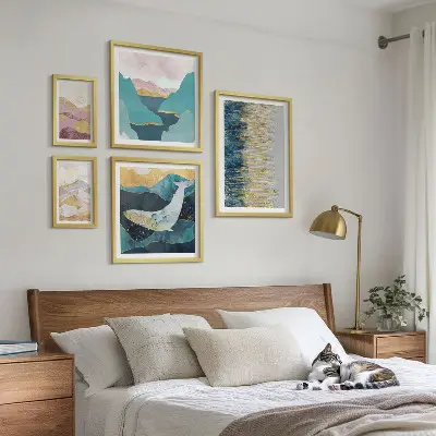 Montagne astratte mare moderno quadro con cornice polittico