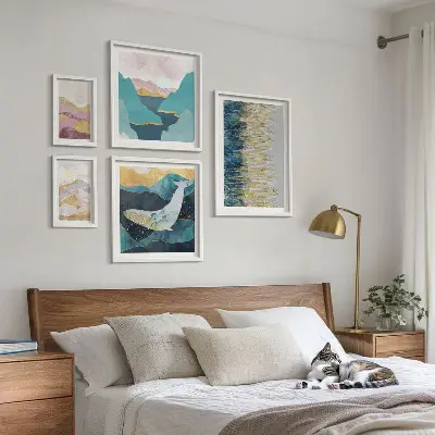 Montagne astratte mare moderno quadro con cornice polittico