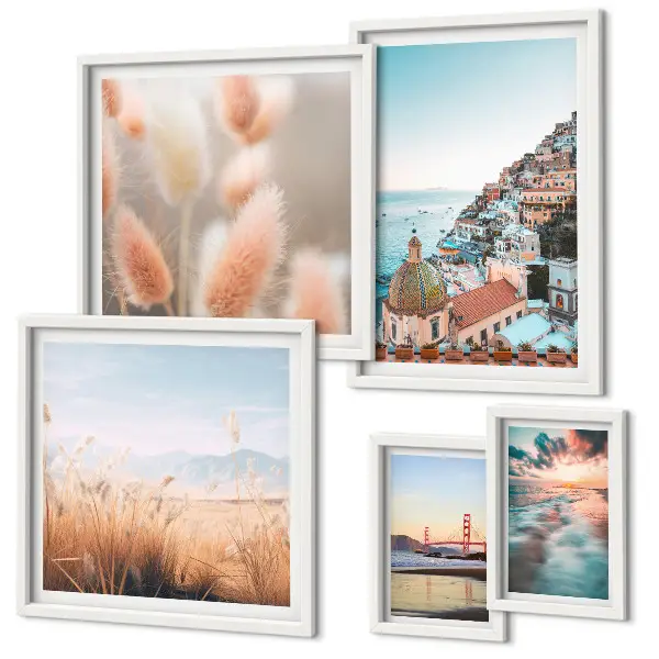 Set di 5 quadri con paesaggi costieri e natura
