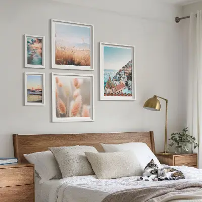 Set di 5 quadri con paesaggi costieri e natura
