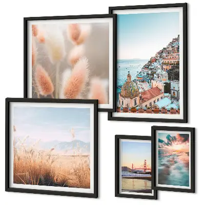 Set di 5 quadri con paesaggi costieri e natura