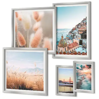 Set di 5 quadri con paesaggi costieri e natura