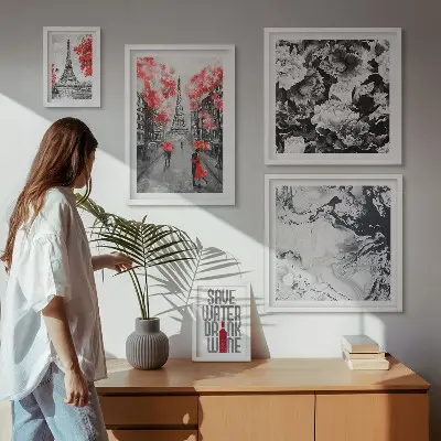 Fiori e motivi parigini polittico con cornice