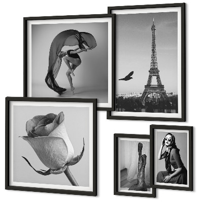Set di quadri incorniciati Parigi elegante in bianco e nero