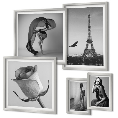 Set di quadri incorniciati Parigi elegante in bianco e nero