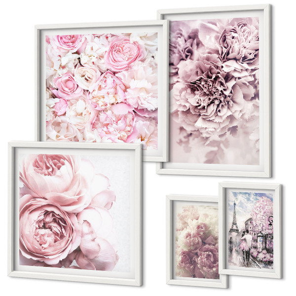 Set di 5 quadri Composizioni floreali vintage