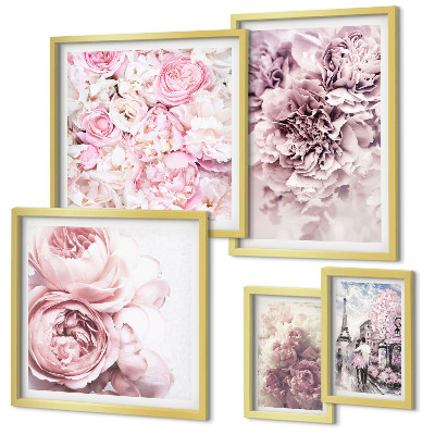 Set di 5 quadri Composizioni floreali vintage