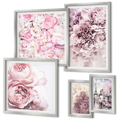 Set di 5 quadri Composizioni floreali vintage