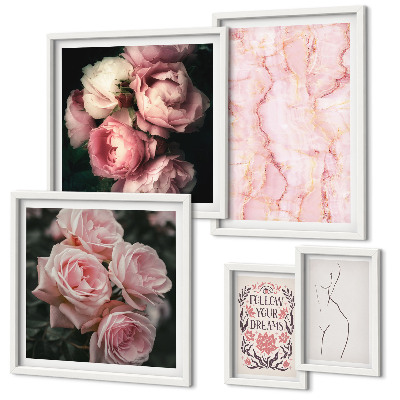 Set di 5 quadri Fiori rosa in stile boho