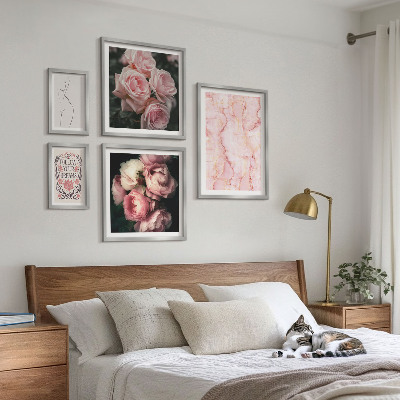 Set di 5 quadri Fiori rosa in stile boho