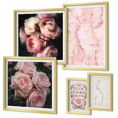 Set di 5 quadri Fiori rosa in stile boho