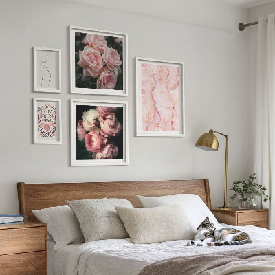 Set di 5 quadri Fiori rosa in stile boho