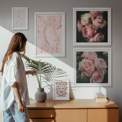 Set di 5 quadri Fiori rosa in stile boho