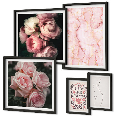 Set di 5 quadri Fiori rosa in stile boho