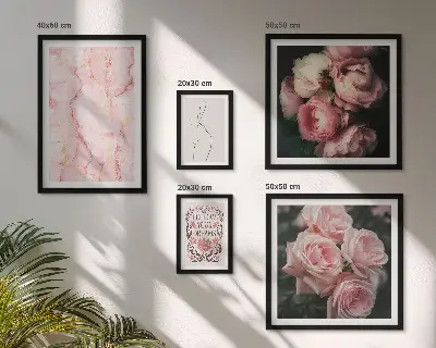 Set di 5 quadri con fiori rosa in stile boho