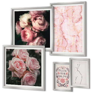 Set di 5 quadri Fiori rosa in stile boho