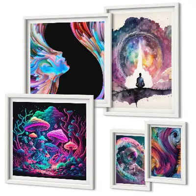 Set di quadri incorniciati con stampe surrealiste ispirate al cosmo