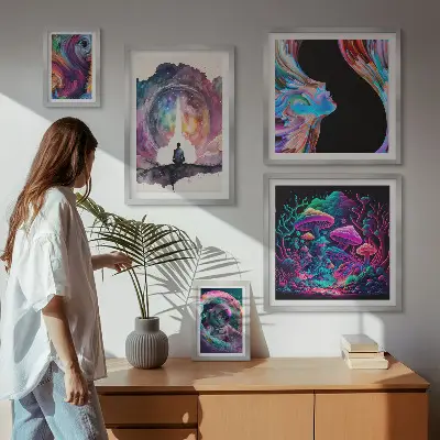 Set di quadri incorniciati con stampe surrealiste ispirate al cosmo
