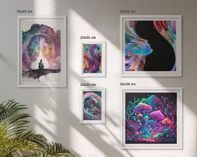Set di quadri incorniciati con stampe surrealiste ispirate al cosmo