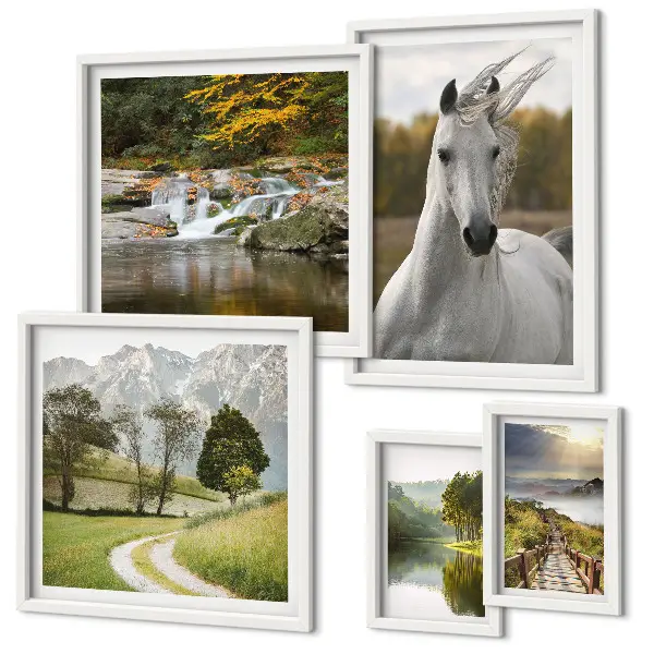 Polittico con cornice paesaggio con cavallo