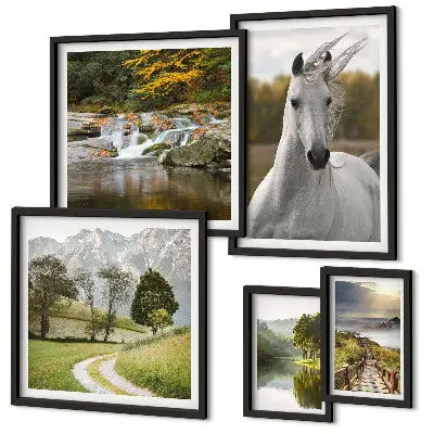 Polittico con cornice paesaggio con cavallo