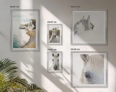 Set di quadri incorniciati con cavalli sulla spiaggia in stile minimalista