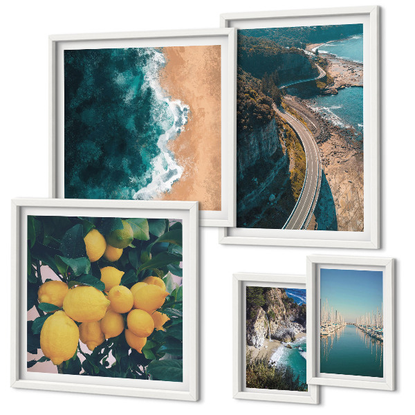 Set di 5 quadri Paesaggi marini agrumi
