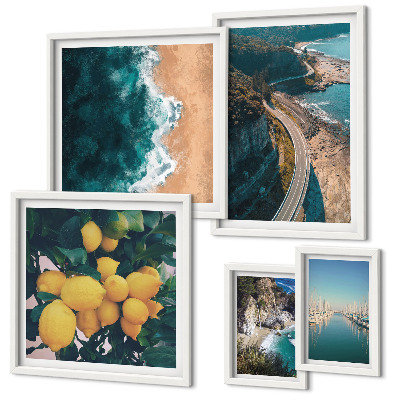 Set di 5 quadri Paesaggi marini agrumi
